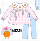 Pink Turkey Embroidery Gingham Pants Set Aaria Tees