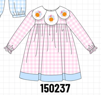 Pink Turkey Embroidery Gingham Dress