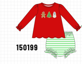 Red Gingerbread Tree Embroidery Bloomer Set Aaria Tees