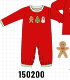 Red Gingerbread Tree Embroidery Romper Aaria Tees