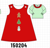 Red Gingerbread Tree Embroidery 2pc Set Aaria Tees
