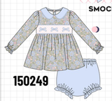 Blue Floral Bow Smocked Bloomer Set Aaria Tees