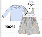 Blue Floral Bow Smocked 2pc Set Aaria Tees