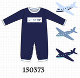 Navy Airplane Embroidery Romper Aaria Tees
