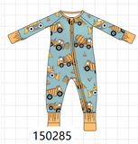 Construction Trucks Zip Bamboo Romper Aaria Tees