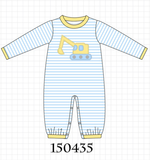 Blue Excavator Applique Stripe Romper Aaria Tees