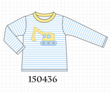 Blue Excavator Applique Stripe Top Aaria Tees
