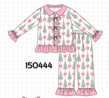 Pink Christmas Tree Bow Ruffle Pajama Set Aaria Tees