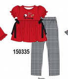 Red Georgia Go Dawgs Embroidery Bow Pants Set Aaria Tees