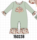 Sage Turkey Applique Ruffle Romper Aaria Tees