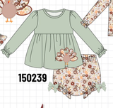 Sage Turkey Applique Bow Bloomer Set Aaria Tees