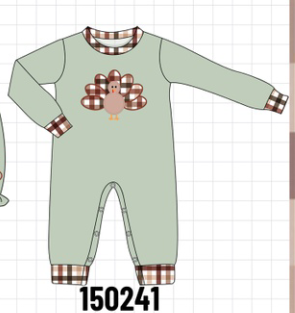 Sage Turkey Applique Romper