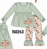 Sage Turkey Applique Ruffle Pants Set Aaria Tees