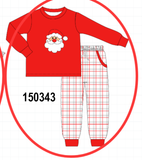 Red Santa Applique Plaid Pants Set Aaria Tees