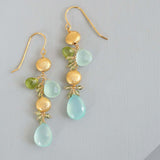Aqua Chalcedony & Peridot Gold Drop Earrings Aaria Tees