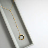 Black Spinel, Rainbow Gemstone and Pearl Halo Y Pendants Aaria Tees