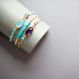 Aqua Blue Chalcedony Adjustable Gold Gemstone Bracelet Aaria Tees