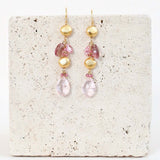 Pink Clear Quartz & Pink Tourmaline Gold Drop Earrings Aaria Tees