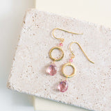 Pink Garnet Gold Drop Earrings Aaria Tees