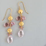 Pink Clear Quartz & Pink Tourmaline Gold Drop Earrings Aaria Tees