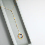 Rainbow Gemstone Halo Mini Y Pendant Aaria Tees
