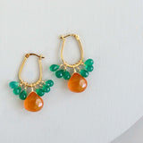 Dark Orange Chalcedony & Green Onyx Gold Earrings Aaria Tees