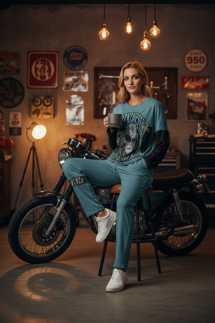 Indian Brave Dark Teal Top and Bottom PJ Loungewear Set - Aaria Tees Aaria Tees