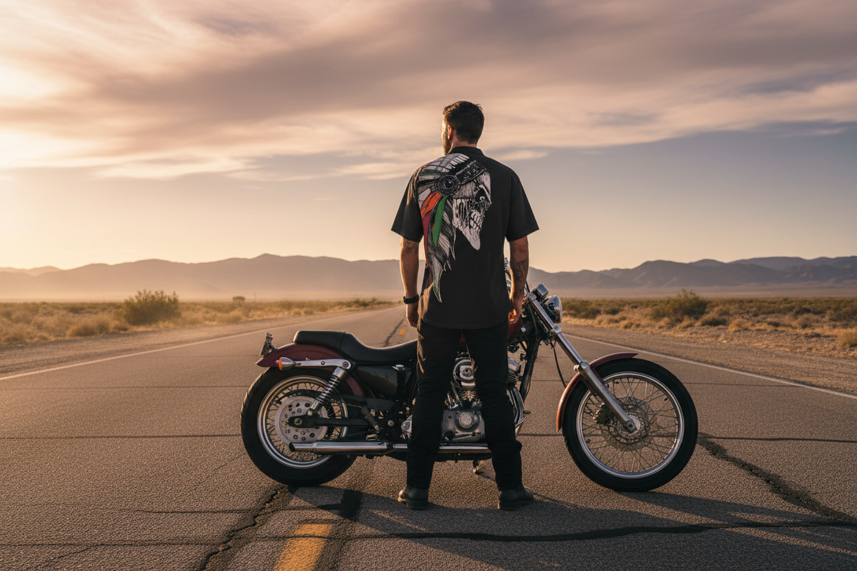 Indian Chief Skull Hawaiian Shirt | Men's Native American Biker Aloha Shirt - Aaria Tees Aaria Tees