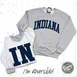 Indiana Navy Print Reversible Sport Grey Crewneck Sweatshirt - Aaria Tees Aaria Tees
