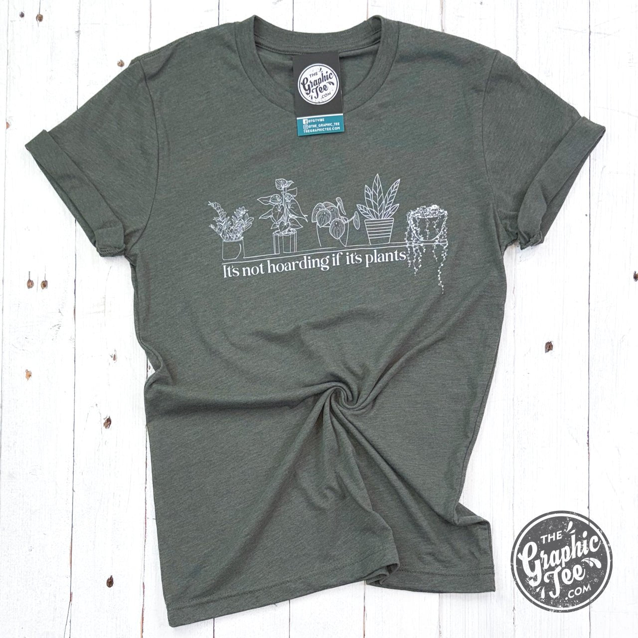 It's Not Hoarding if it's Plants Heather Military Green Short Sleeve Tee - Aaria Tees Aaria Tees