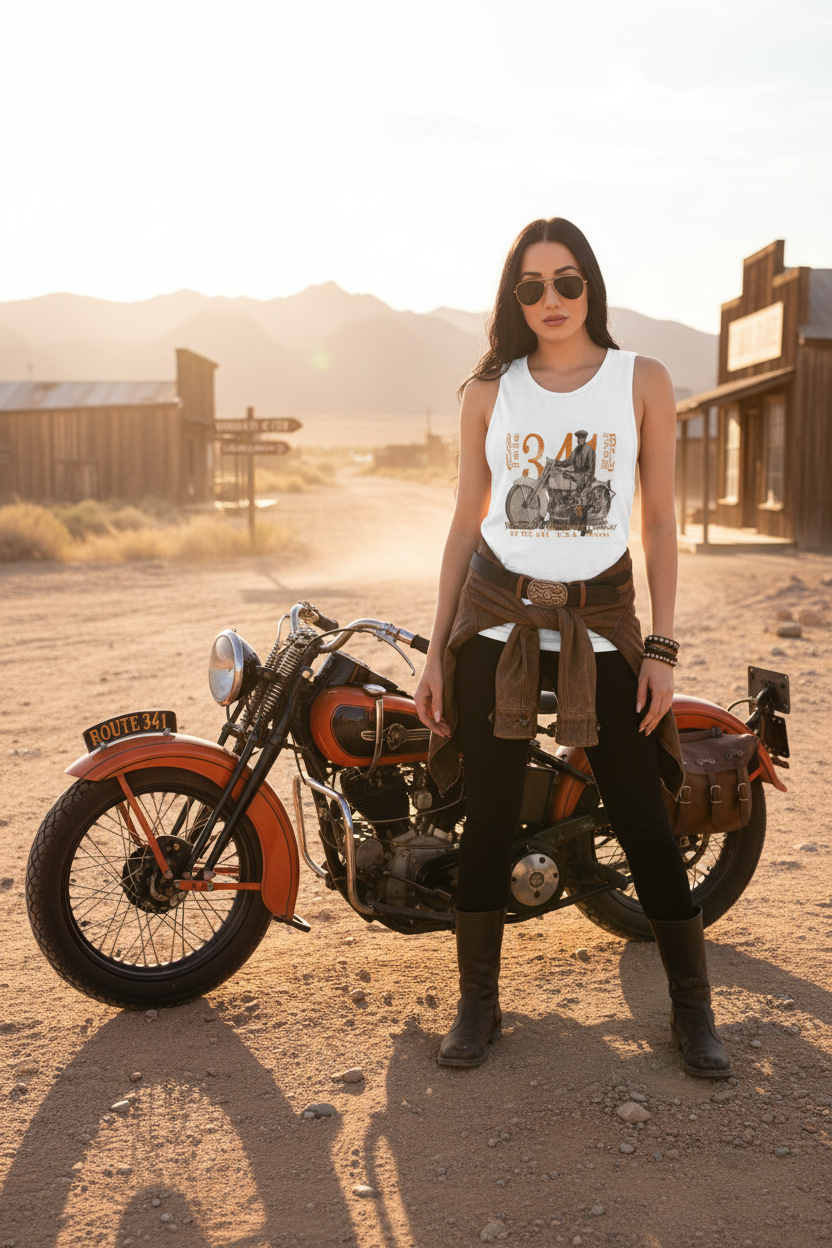 Polly, our Vintage J-Model Harley | Ladies' Muscle Tank | Vintage Biker Look - Aaria Tees Aaria Tees