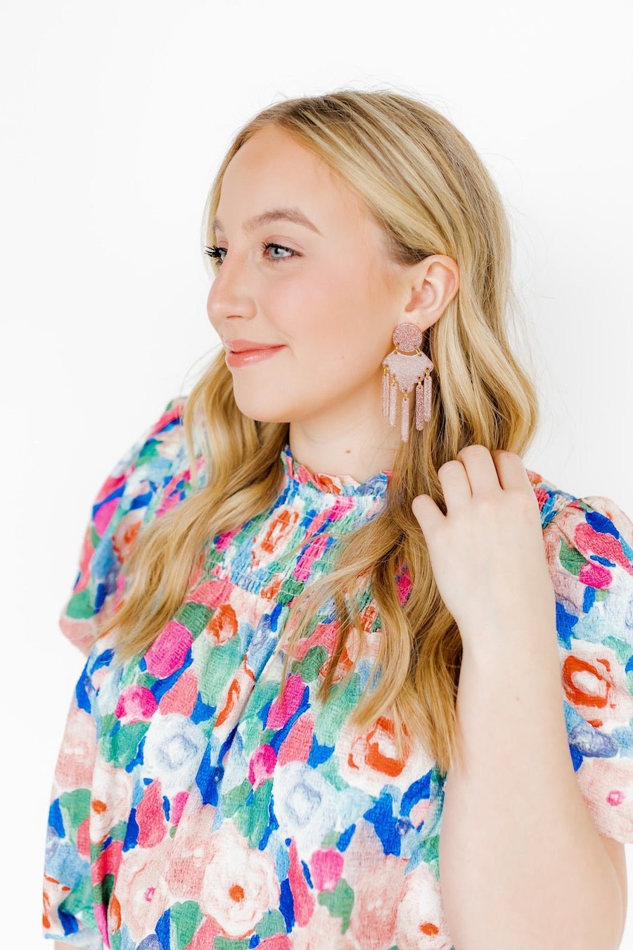Janelle Statement Earrings - Blush Glitter - Aaria Tees Aaria Tees