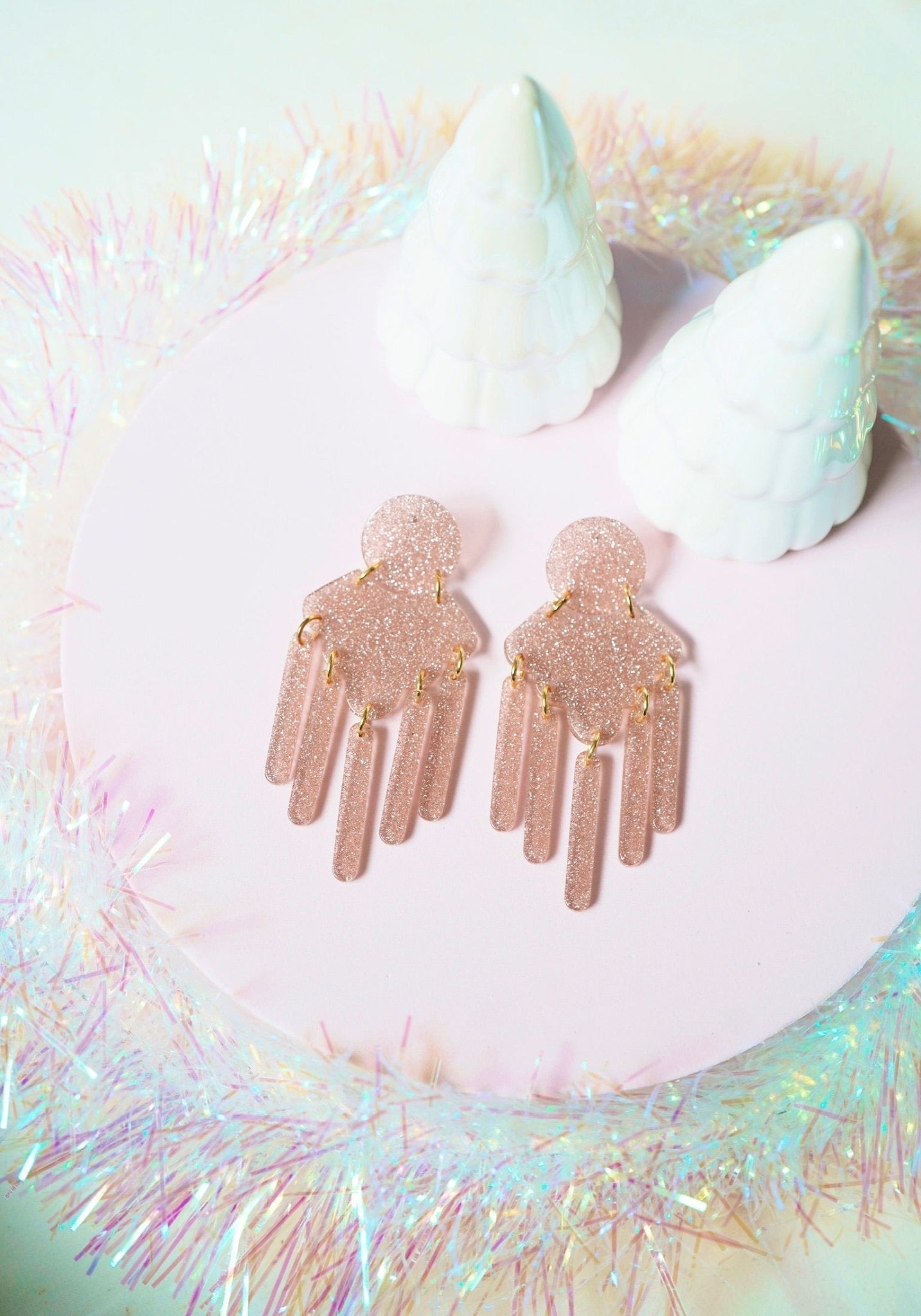 Janelle Statement Earrings - Blush Glitter - Aaria Tees Aaria Tees