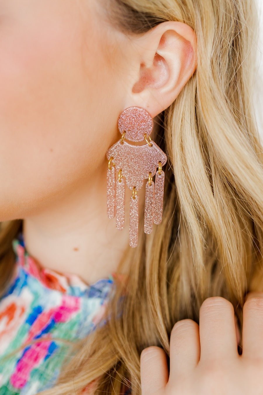 Janelle Statement Earrings - Blush Glitter - Aaria Tees Aaria Tees