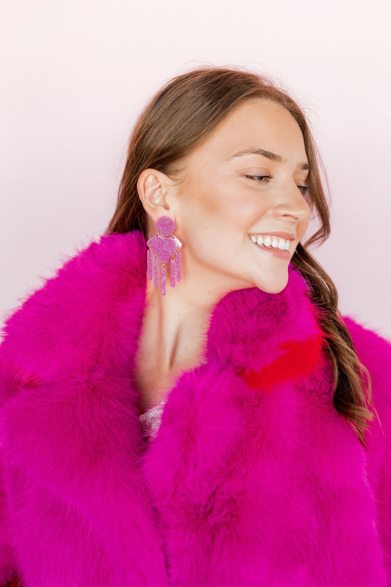 Janelle Statement Earrings - Magenta Glitter - Aaria Tees Aaria Tees