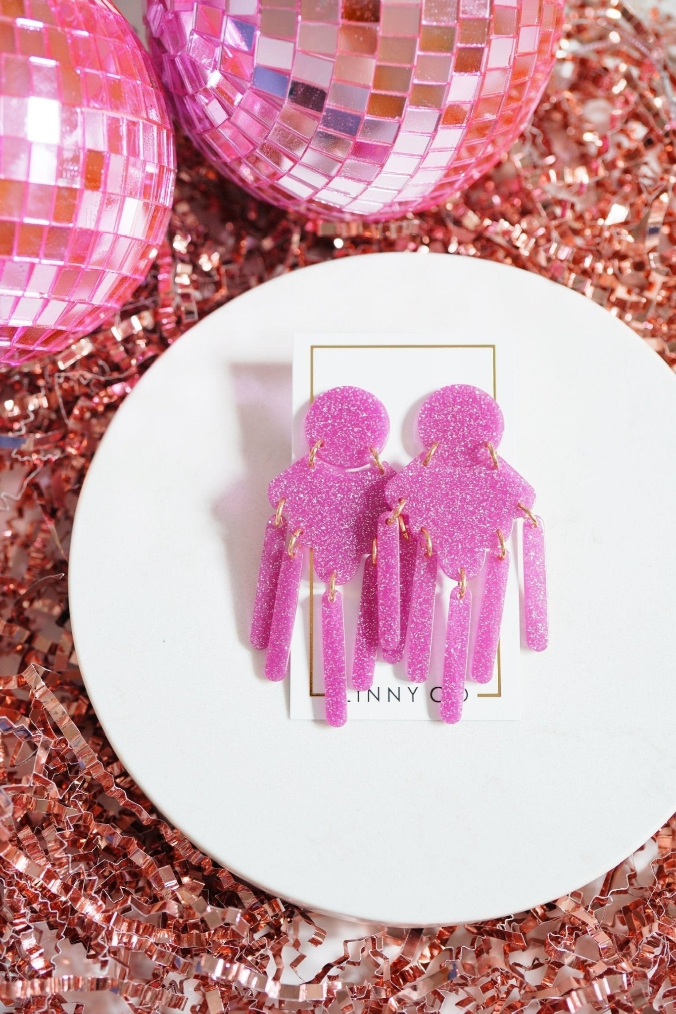 Janelle Statement Earrings - Magenta Glitter - Aaria Tees Aaria Tees