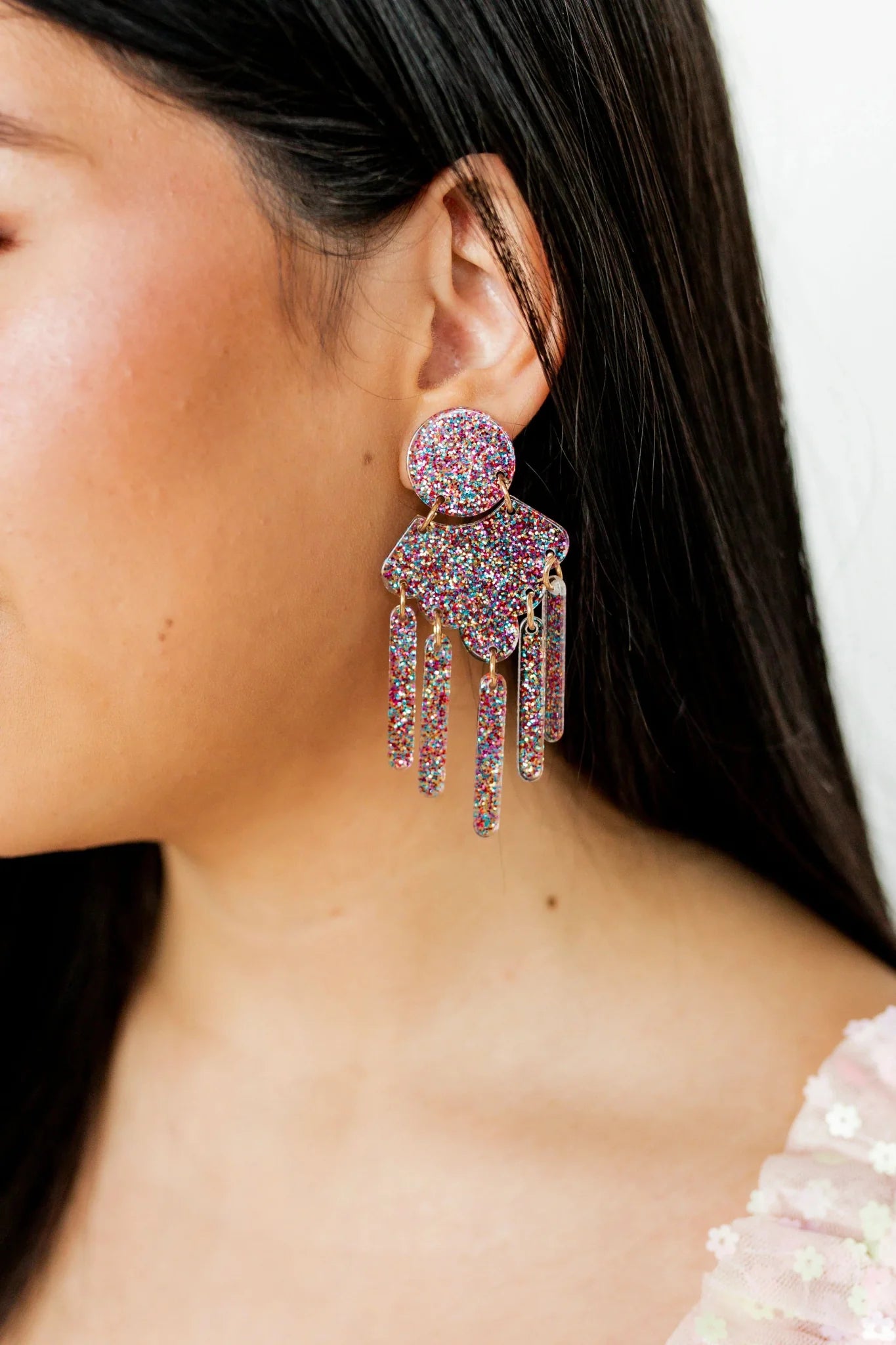 Janelle Statement Earrings - Multi Glitter - Aaria Tees Aaria Tees