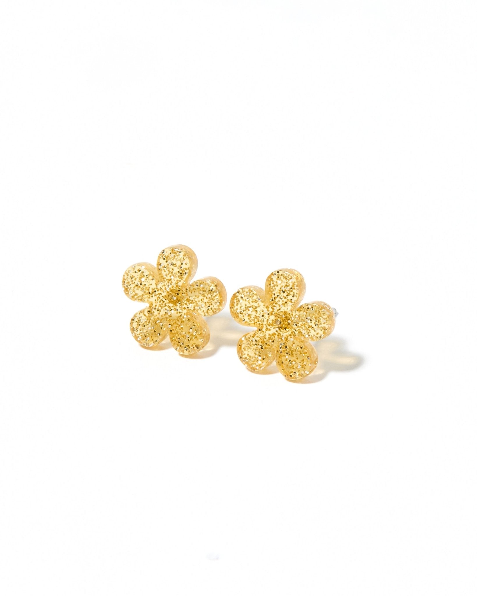 Jenna Stud Earrings - Flower Gold Glitter - Aaria Tees Aaria Tees