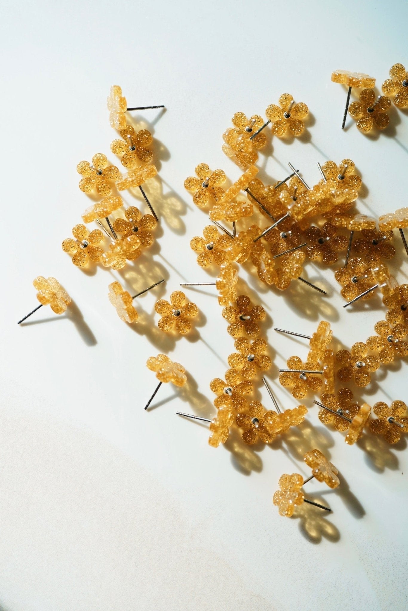 Jenna Stud Earrings - Flower Gold Glitter - Aaria Tees Aaria Tees