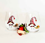 Painted Christmas Gnome Stemless Wine Glasses Aaria Tees