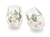 Daisy Painted Stemless Wine Glasses Aaria Tees