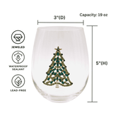 Bedazzled Christmas Tree Stemless Wine Glasses Aaria Tees