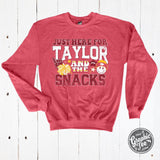 Just Here For Taylor And The Snacks Heather Sport Scarlet Crewneck Sweatshirt - Aaria Tees Aaria Tees