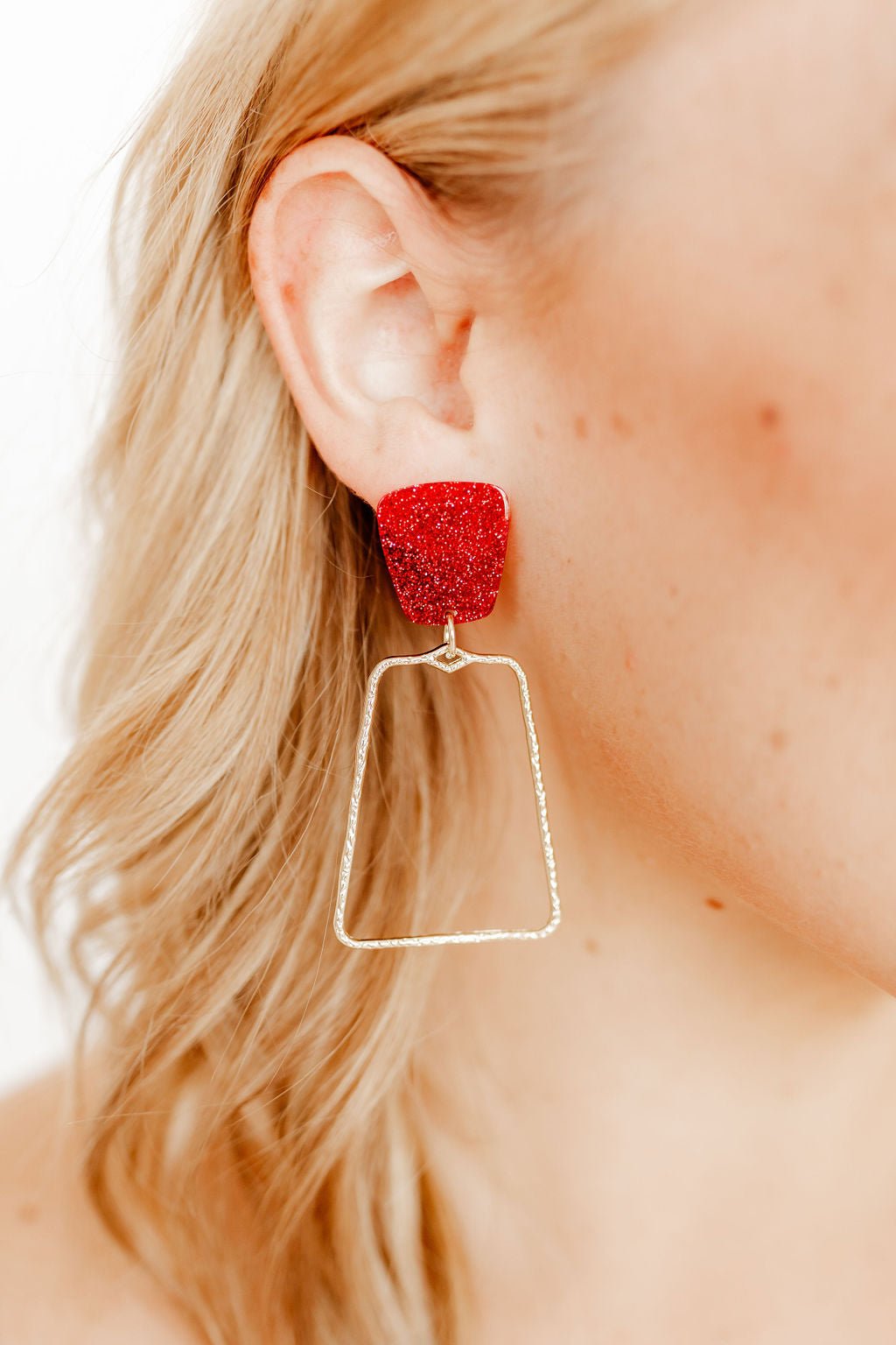 Kaelyn Statement Earrings - Crimson Glitter - Aaria Tees Aaria Tees