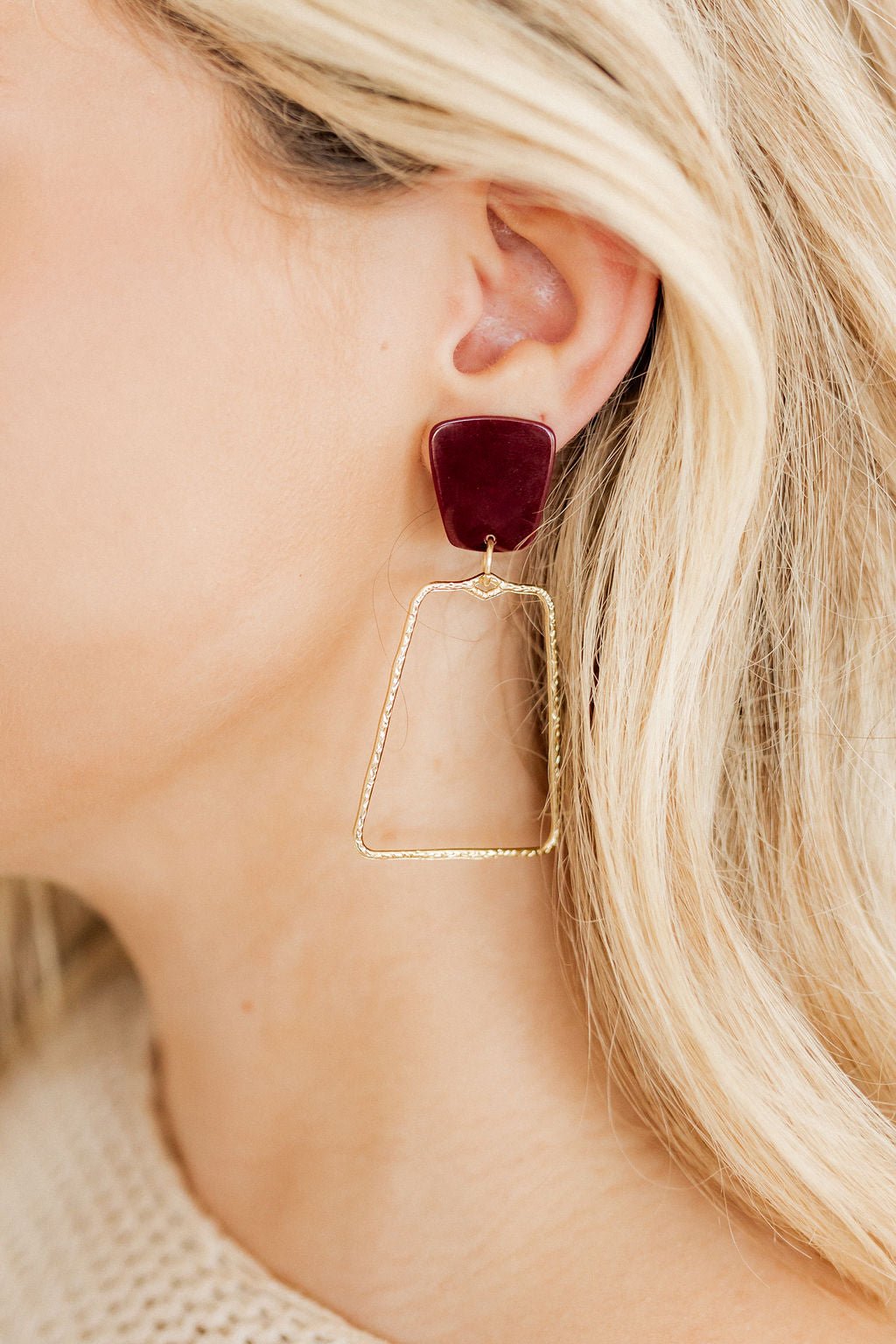 Kaelyn Statement Earrings - Maroon - Aaria Tees Aaria Tees