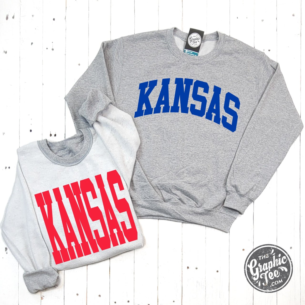 Kansas Blue and Red Print Reversible Sport Grey Crewneck Sweatshirt - Aaria Tees Aaria Tees