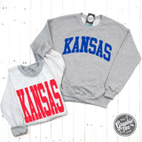 Kansas Blue and Red Print Reversible Sport Grey Crewneck Sweatshirt - Aaria Tees Aaria Tees