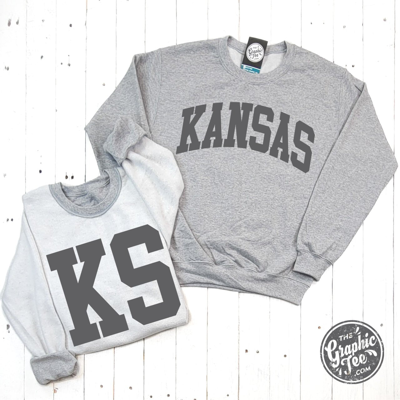 Kansas Charcoal Print Reversible Sport Grey Crewneck Sweatshirt - Aaria Tees Aaria Tees