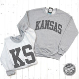Kansas Charcoal Print Reversible Sport Grey Crewneck Sweatshirt - Aaria Tees Aaria Tees