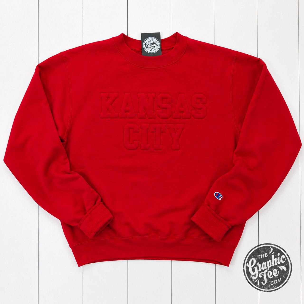 Kansas City Tonal 3D Champion® Scarlet Crewneck Sweatshirt - Aaria Tees Aaria Tees